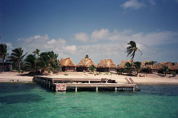Basil Jones Resort dock and huts, August, 2001.