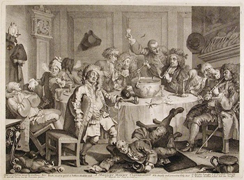Said to be St. Johns Coffeehouse, Shire Lane, London in 1732 or 1733. By William Hogarth.
